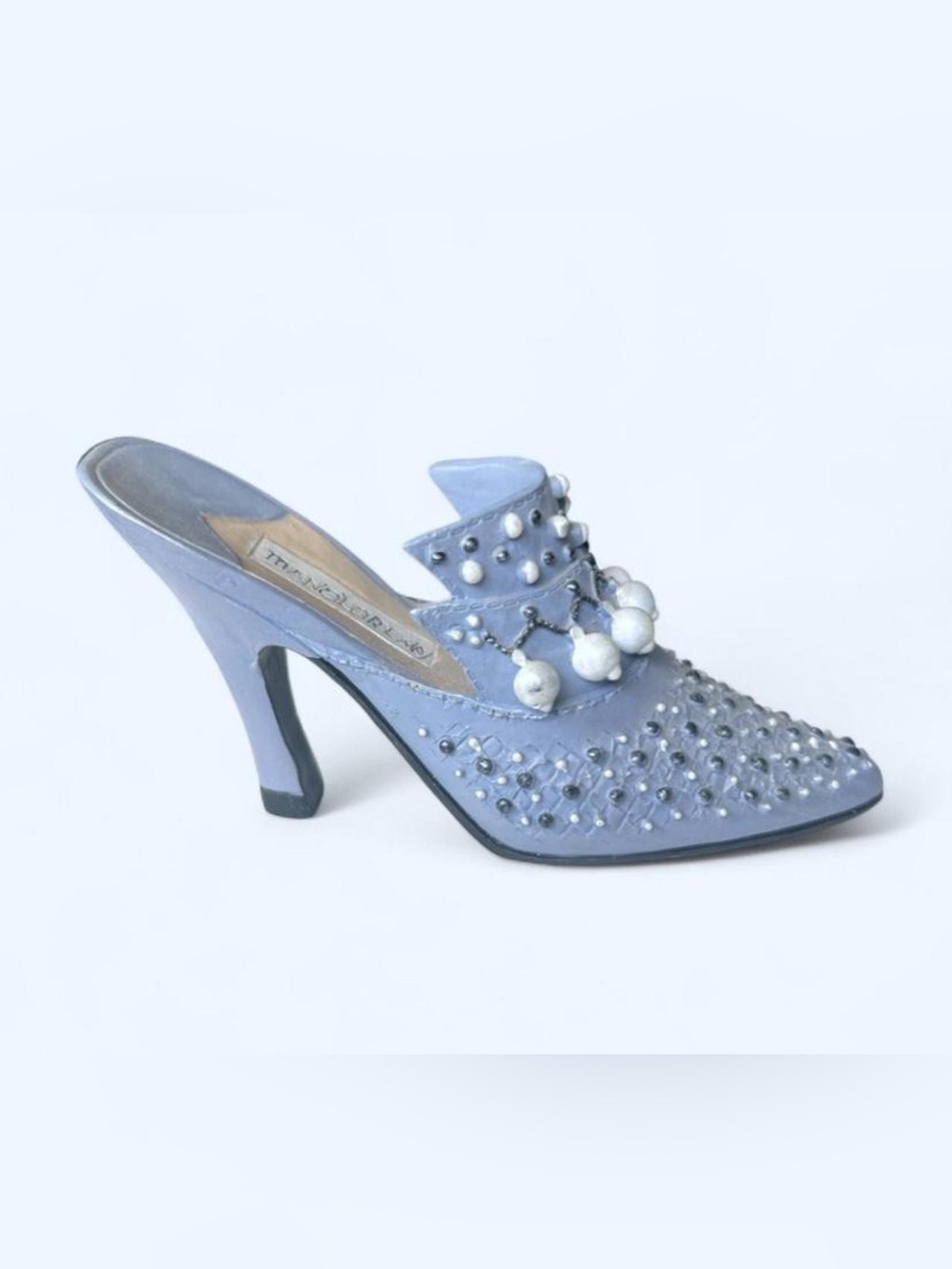 Treadlight Blue Embellished Pearl Mule Heel Vintage 1990